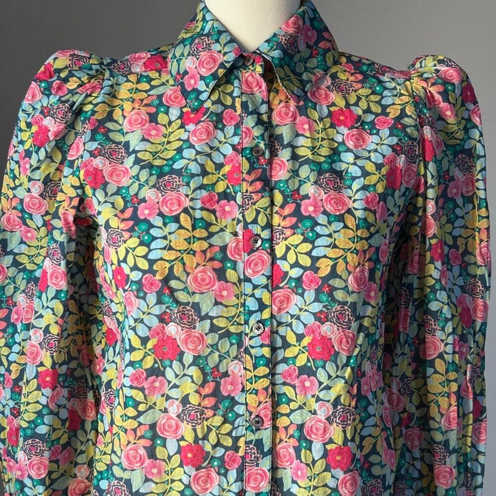 Floral Prairie Puff Sleeve Top Cotton Dopamine Button Up Cottagecore XS Sundance